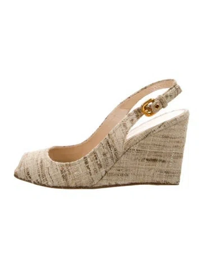 Pre-owned Prada Tweed Tweed Pattern Slingback Pumps In Neutral