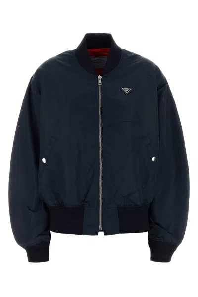 Prada Twill Bomber Jacket For Women In Blue