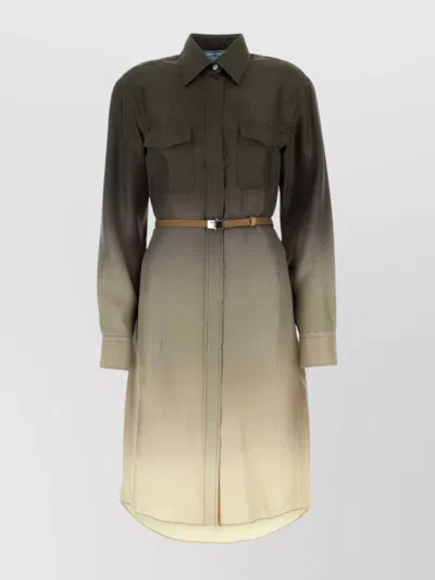 PRADA TWILL SHIRT DRESS WITH BELT AND POCKETS