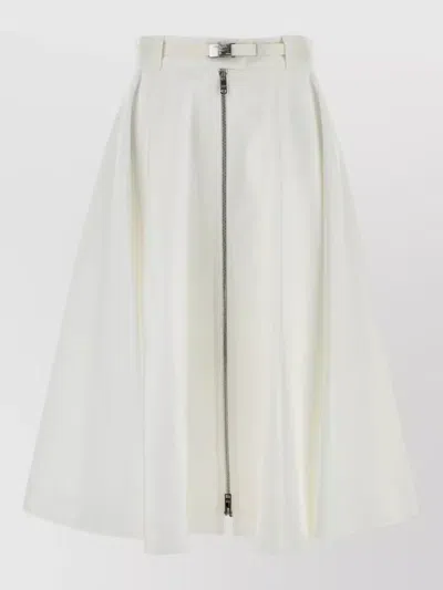 Prada Twill Skirt Pleated Design Belt Loops In White