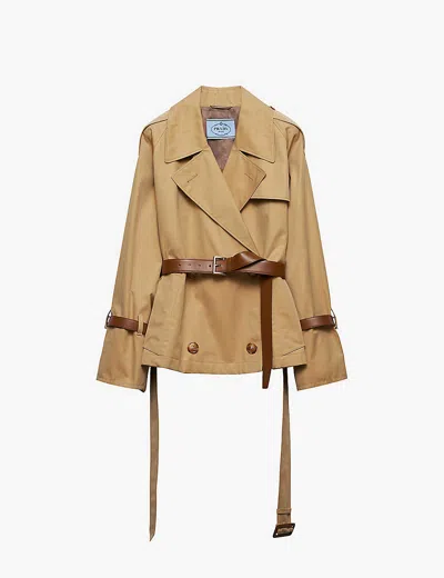 PRADA WOMENS PRADA TWILL-WEAVE BELTED COTTON TRENCH COAT