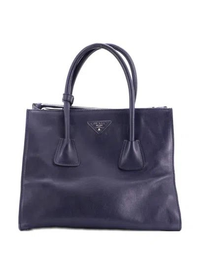 Pre-owned Prada Twin Pocket Convertible Leather Medium Tote Bag In Blue