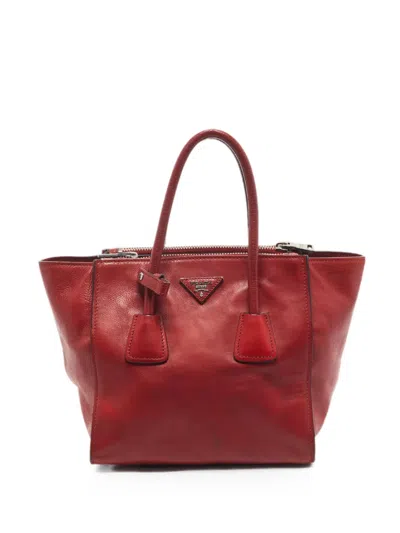 Pre-owned Prada Twin Pocket Leather Tote Bag In Red