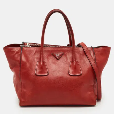 Pre-owned Prada Twin Pocket Red Glazed Leather Tote