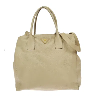 Pre-owned Prada Twin Shopping Tote Vitello Daino Leather Handbag () In Sand