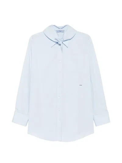 Prada Twist-detail Logo-patch Shirt In Blue