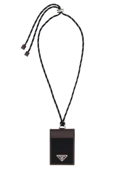 Prada Two-tone Canvas And Leather Card Holder In Black
