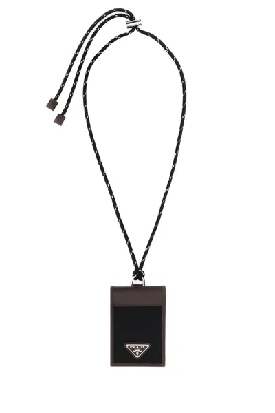 Prada Two Tone Canvas And Leather Card Holder In Multi