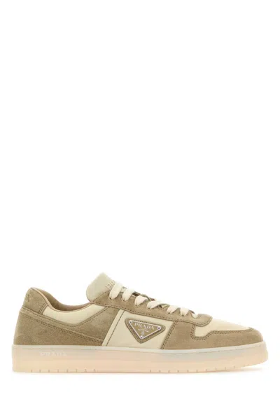 Prada Two-tone Canvas And Suede Downtown Sneakers In Multicoloured