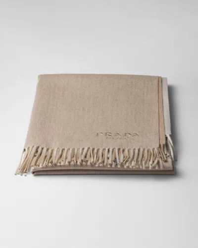 Prada Two-tone Cashmere And Wool Throw In Brown