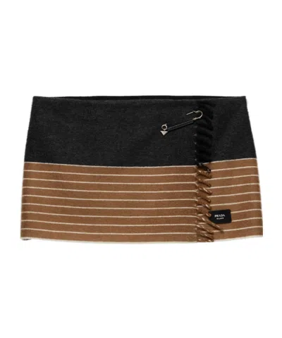 Prada Two-tone Cashmere Miniskirt In Anthracite Gray
