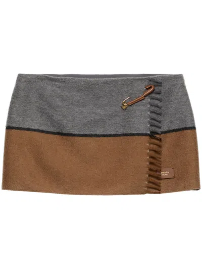 Prada Two-tone Cashmere Miniskirt In Grey
