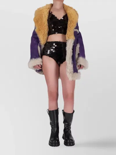 PRADA TWO-TONE COAT WITH FAUX FUR TRIM