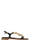 Prada Fabric And Leather Sandals With Rope Detail In Neutral