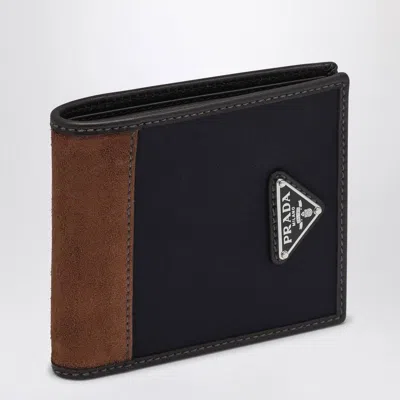 Prada Two-tone Fabric And Suede Wallet In Black