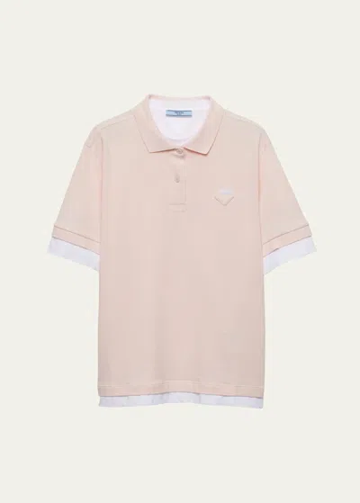 Prada Two-tone Jersey Layered Polo Shirt In Beige