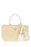 Prada Two-tone Leather And Raffia Handbag