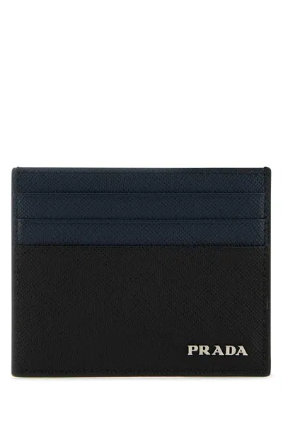 Prada Two-tone Leather Card Holder In Multicoloured