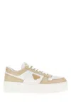 Prada Downtown Bicolor Leather Low-top Sneakers In White