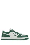 Prada Downtown Leather Sneakers In Bianco+mango