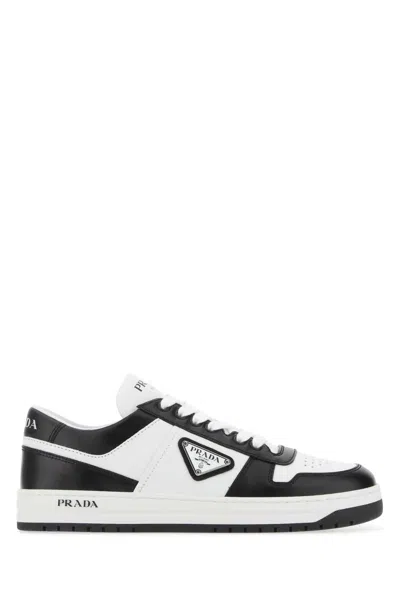 Prada Two-tone Leather Downtown Sneakers In Bianconero