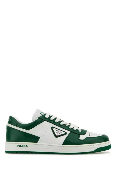 Prada Two-tone Leather Downtown Sneakers In Biancoverde