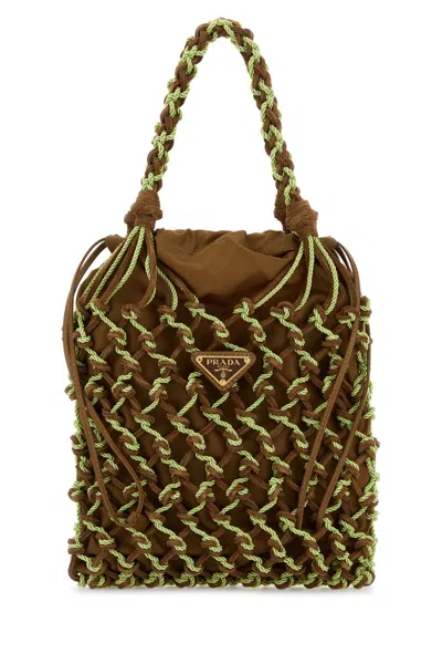 Prada Two Tone Mesh Handbag In Orange