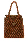Prada Two Tone Mesh Handbag In Brown