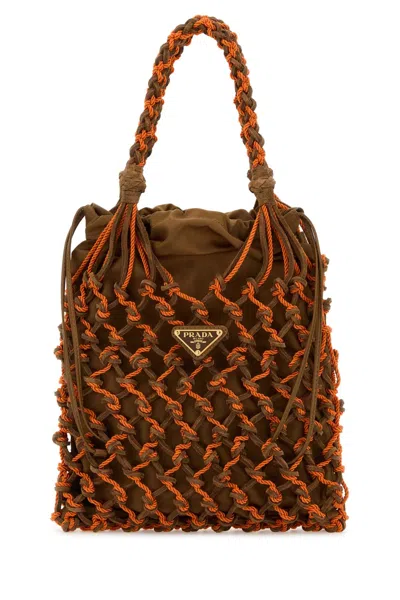 Prada Two Tone Mesh Handbag In Brown