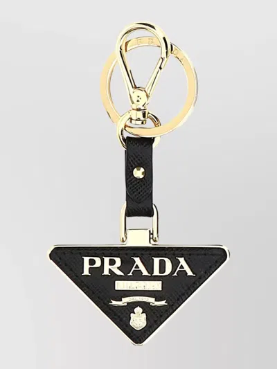PRADA TWO-TONE METAL AND LEATHER KEY RING
