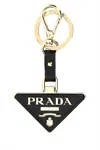 Prada Two Tone Metal And Leather Key Ring In Black