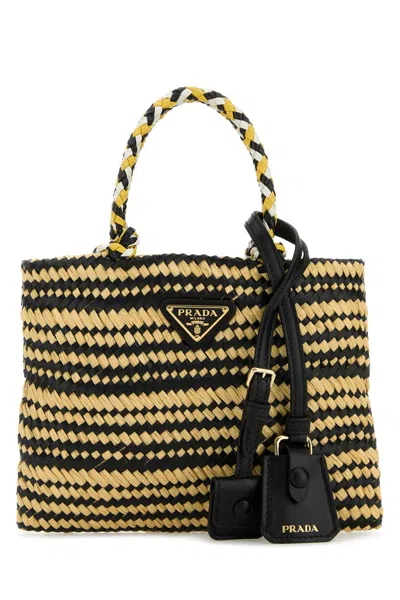 PRADA PRADA TWO-TONE RAFFIA HANDBAG