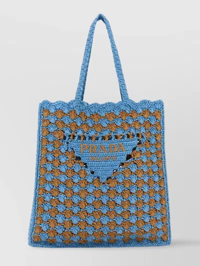 Prada Two-tone Raffia Shopping Bag In Gold