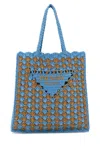 Prada Light Blue And Caramel Crochet Shopping Bag