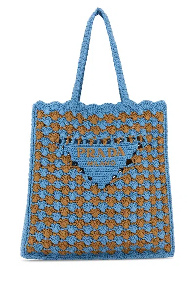 PRADA TWO-TONE RAFFIA SHOPPING BAG