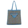 Prada Two Tone Raffia Shopping Bag