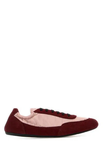 Prada Renylon Suede Collapse Sneakers Contrast Panels In Burgundy