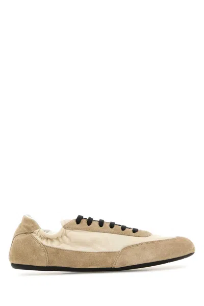 Prada Two-tone Re-nylon And Suede Collapse Sneaker In Neutral