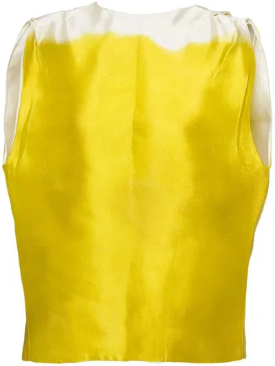 Prada Sleeveless Asymmetric Satin Button Top In Yellow