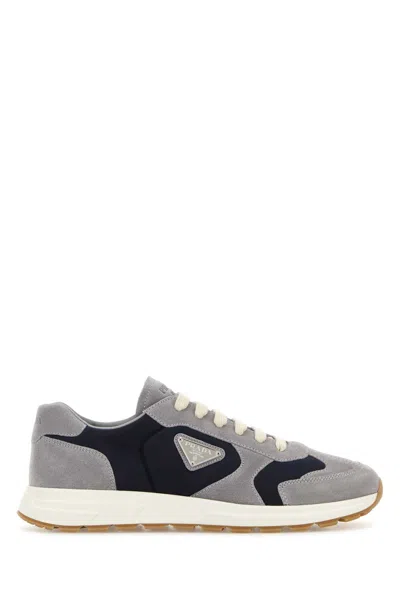 Prada Two-tone Suede And Re-nylon Prax Sneakers In Gray