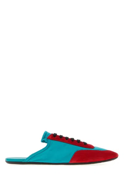 Prada Two-tone Suede And Re-nylon Slippers In Blue