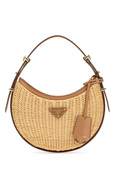 Prada Two-tone Wicker And Leather Arquã¨ Handbag In Naturale