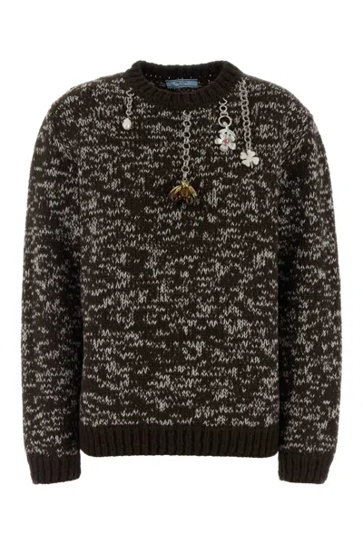 Prada Two-tone Wool Oversize Sweater In Black