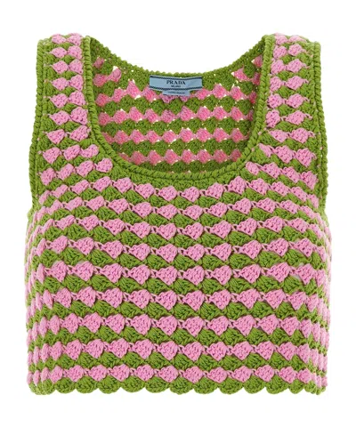 PRADA PRADA TWO-TONED CROCHET CROPPED VEST