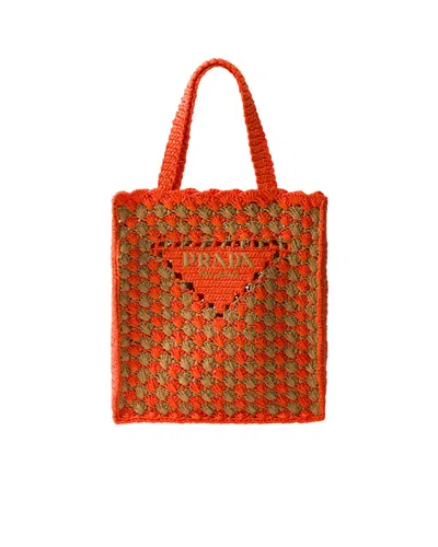 PRADA PRADA TWO-TONED CROCHET SHOPPING BAG
