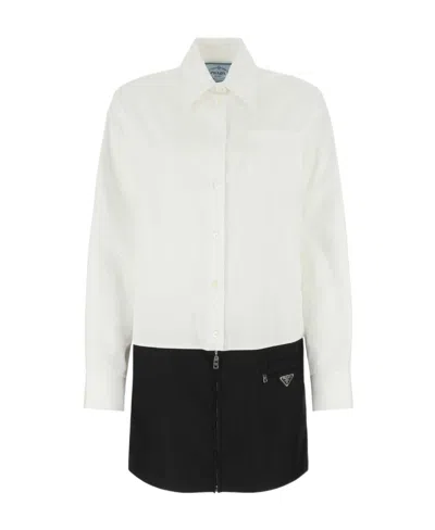PRADA PRADA TWO-TONED PANELLED LONG-SLEEVED SHIRT DRESS