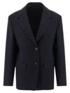 Prada Wool Blazer With Long Sleeves And Flap Pockets In Blue