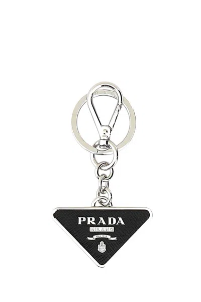 Prada ? Two-tone Leather & Metal Keychain, 5 Cm X 9 Cm In Multicoloured