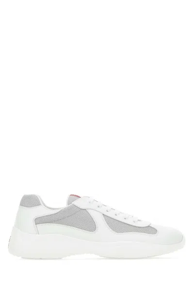 PRADA PRADA TWO-TONE LEATHER AND TECH FABRIC SNEAKERS