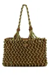 Prada Two-tone Mesh Shopping Handbag In Brown